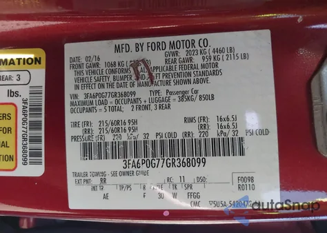 2016 Ford Fusion S from USA, damaged, VIN 3FA6P0G77GR368099